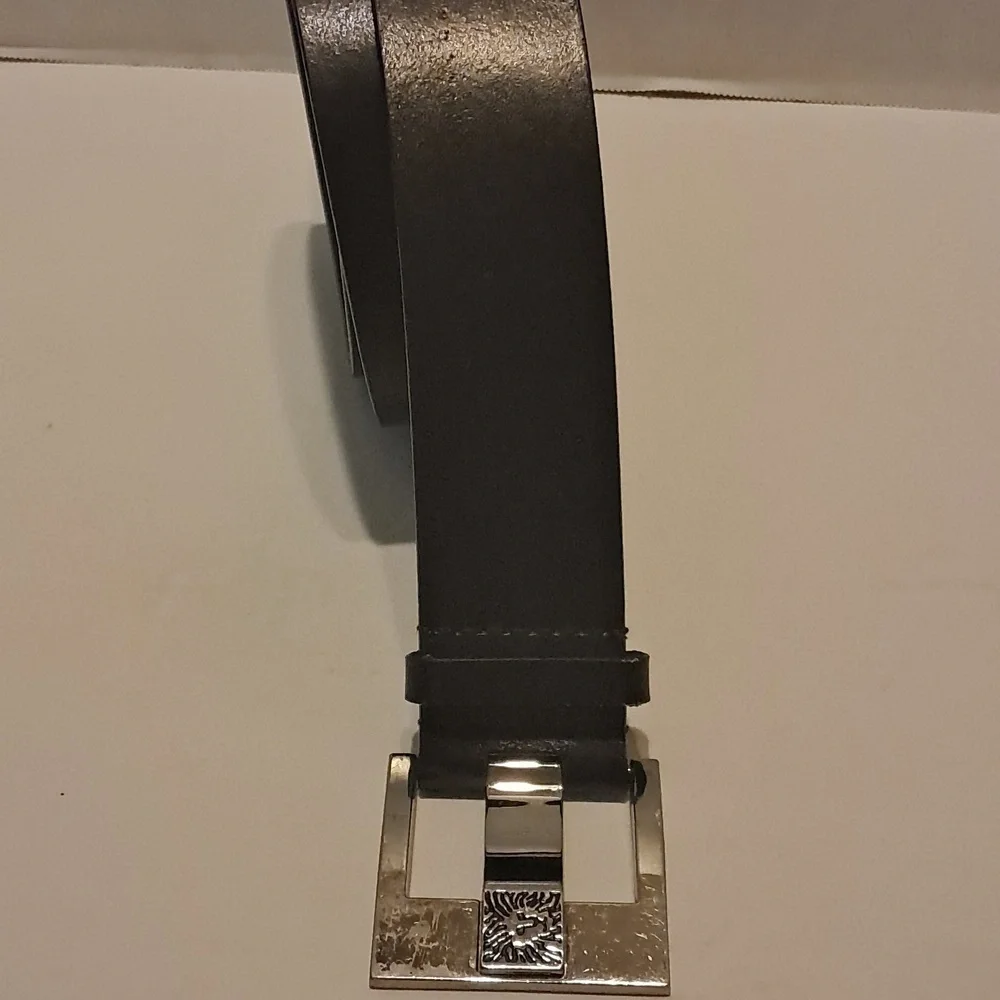 Anne Klein Women Brown Leather Belt Size L  Lion Logo Wide Classic Preowned